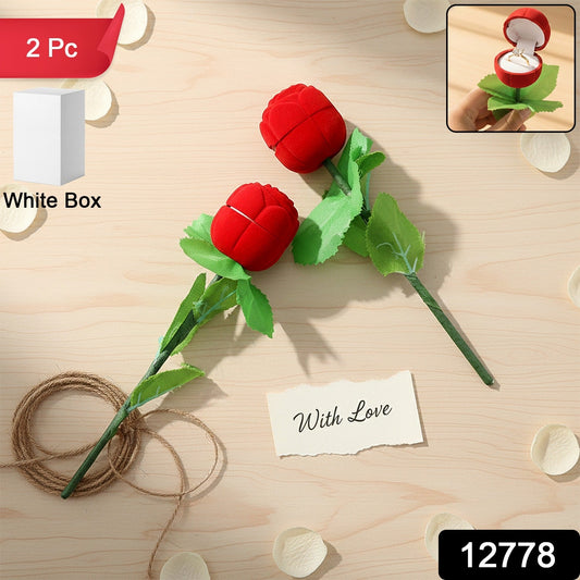Romantic Artificial Rose Ring Box Stick β 2 Piece Flower Shaped