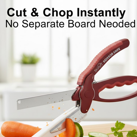 2-in-1 Kitchen Scissor β Spring Locking Knife & Chopping Board (1 Pc)