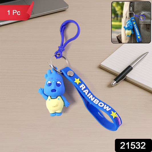 Cute Cartoon Character Keychain with Silicone Strap & Carabiner Clip β 1 Pc